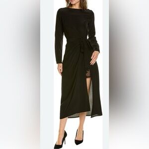 Kooples Sophisticated wrap Long Sleeve Black Dress NWT